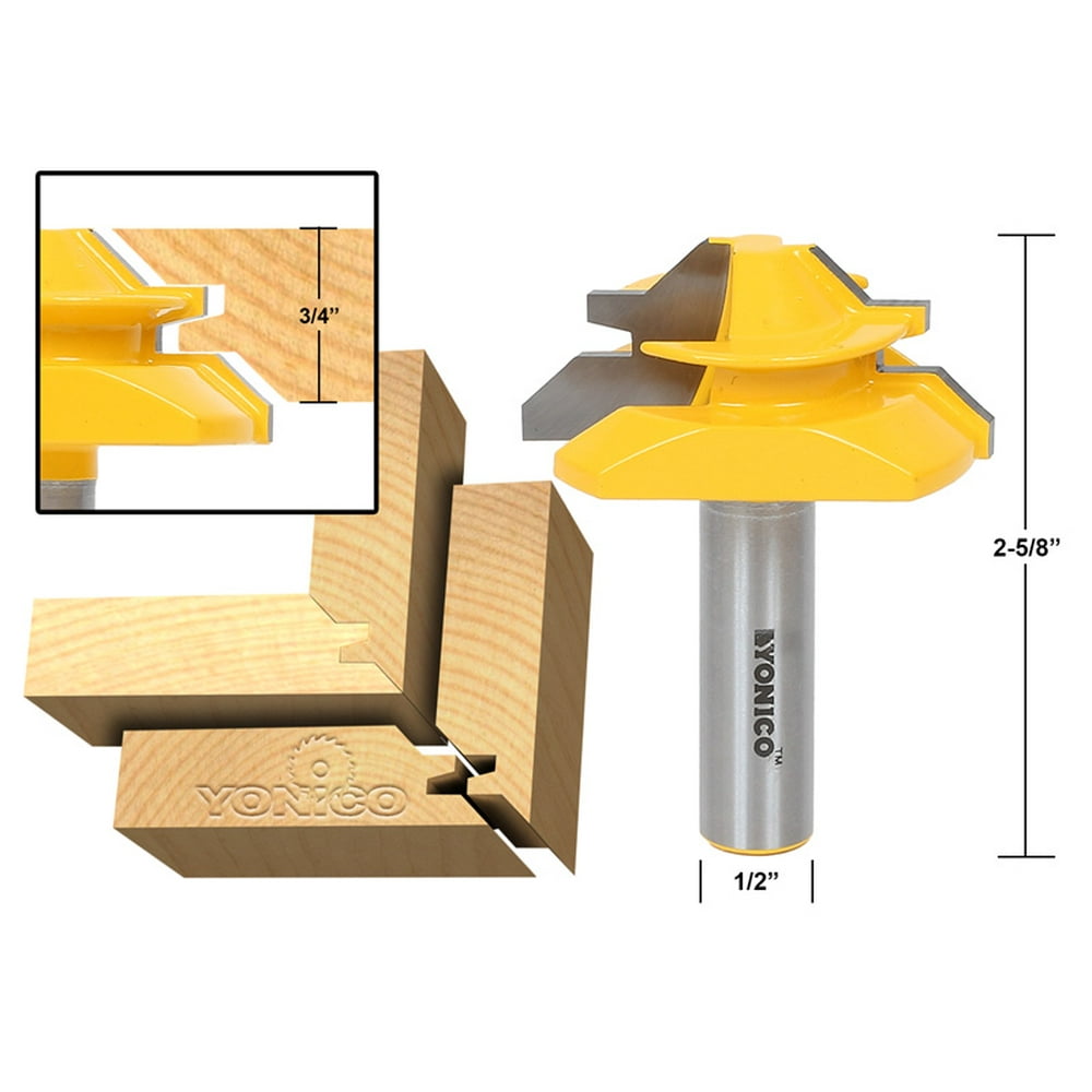 Medium Lock Miter Router Bit 45Â° 3/4" Stock 1/2" Shank Yonico