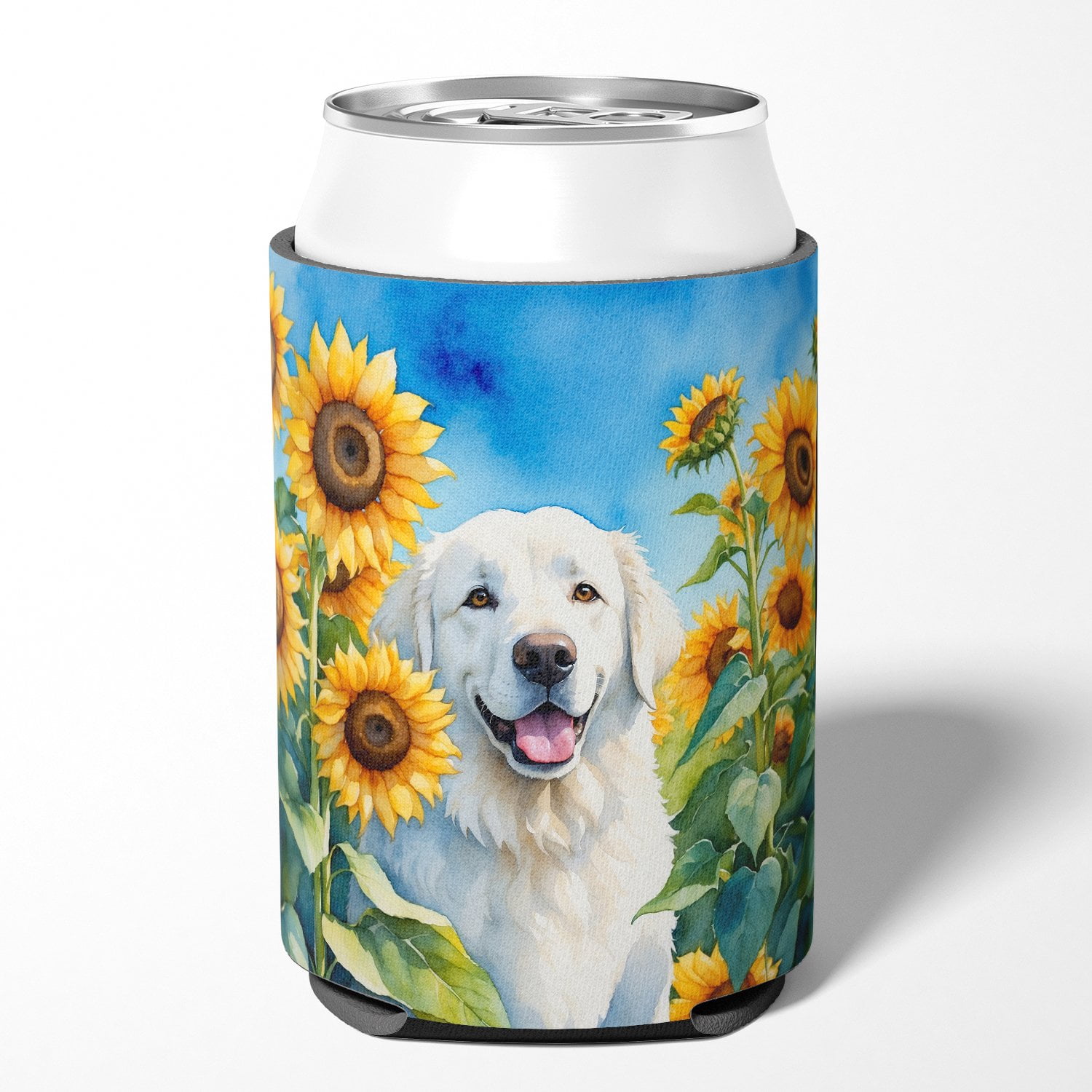 Kuvasz in Sunflowers Can or Bottle Hugger 3 in x 5 in