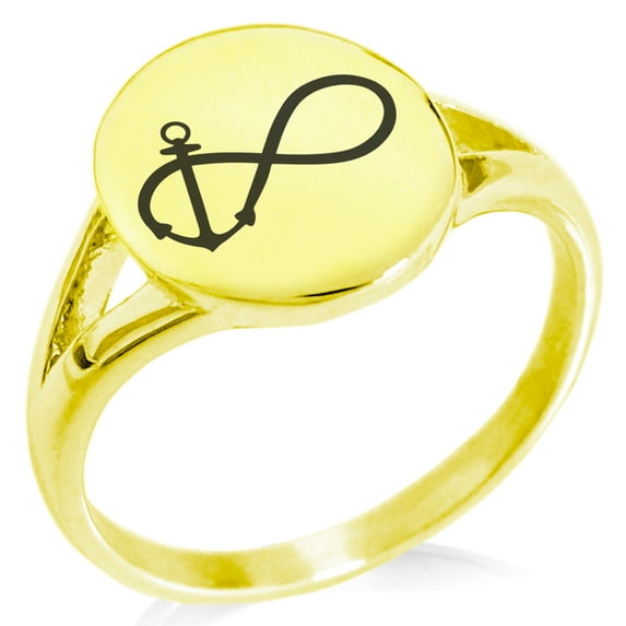 Stainless Steel Infinity Nautical Anchor Minimalist Oval Top Polished Statement Ring