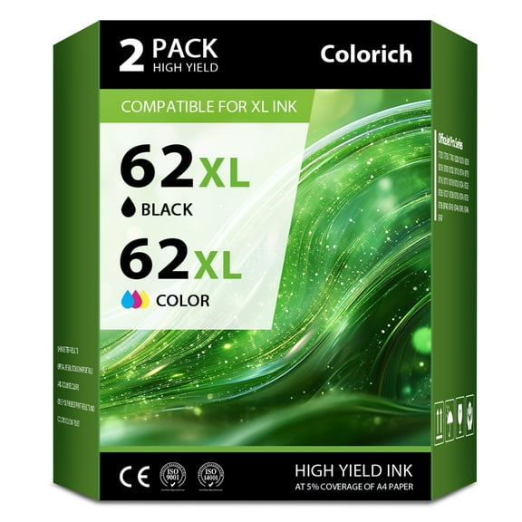 62XL Ink Cartridges Compatible for HP 62 62XL Black and Color for Envy 5540 5640 5660 7644 5740 5741 8000 OfficeJet 200 250 (1 Pack Black, 1 Pack Tri-color)