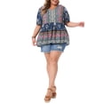 thumbnail image 2 of Agnes Orinda Women's Plus Size V Neck Lantern Short Sleeves Tops Summer Floral Peplum Boho Blouses 3X Deep Blue, 2 of 6