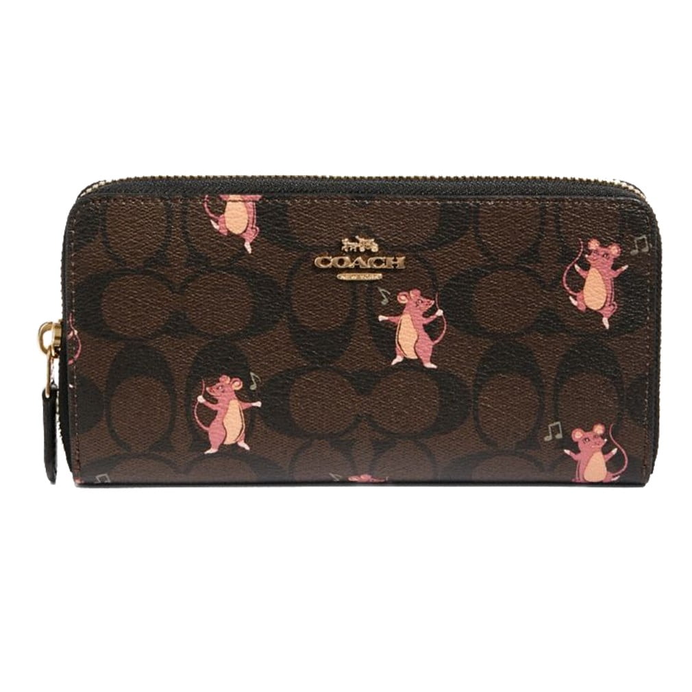 Coach New Coach Signature Mouse Print Leather Accordion Zip Around