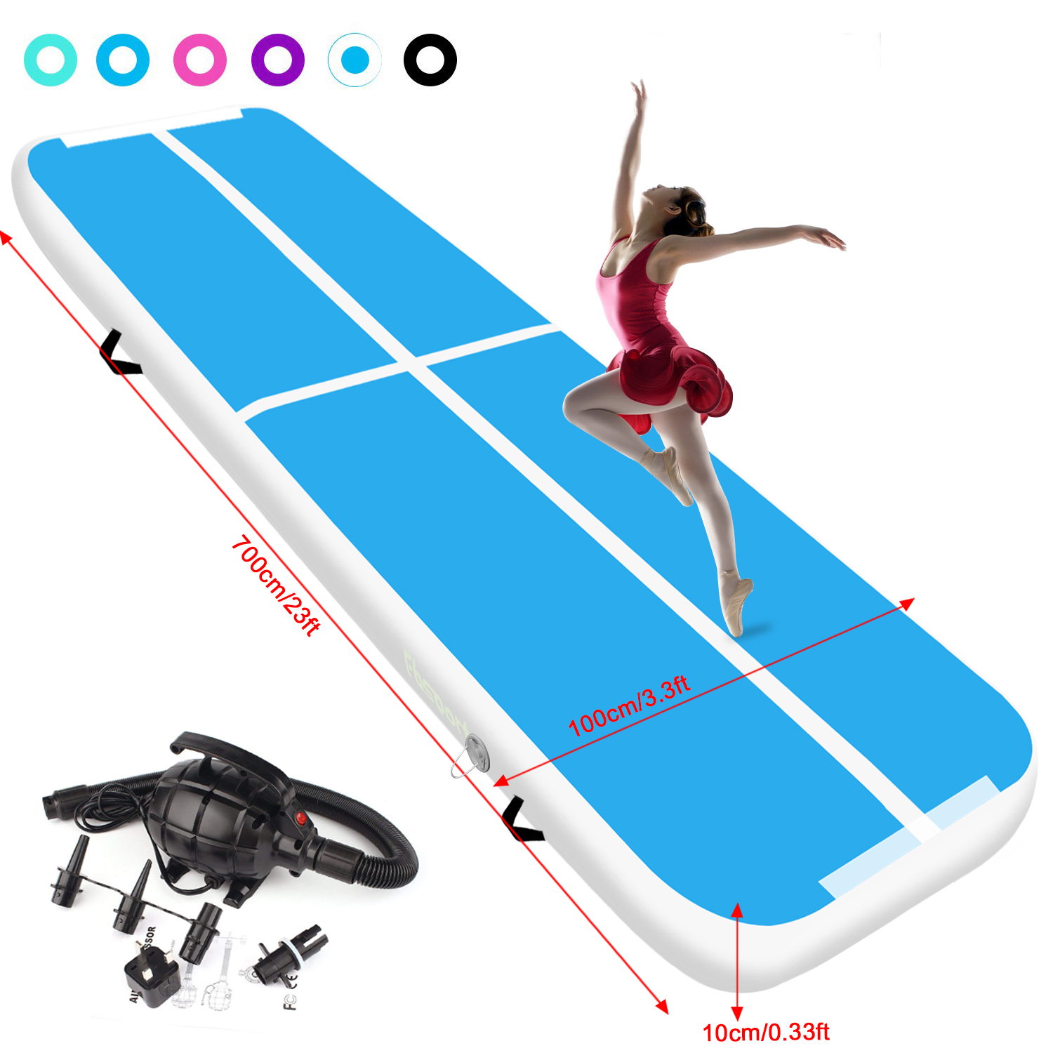Fbsport Blue 7m/22.96ft Inflatable Air Track Tumbling Gymnastic Mat
