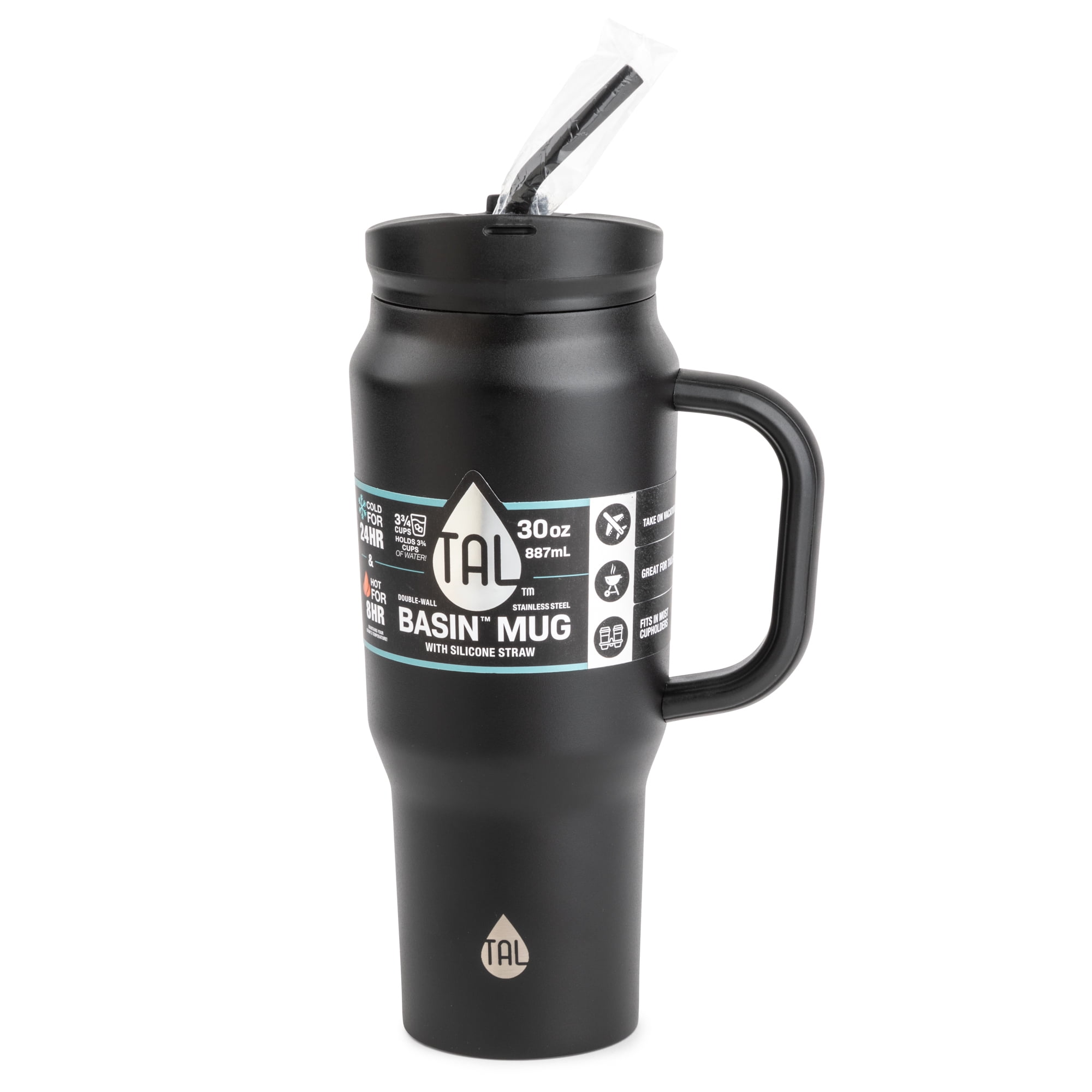 TAL Stainless Steel Basin Water Bottle with Handle 30 fl oz, Black