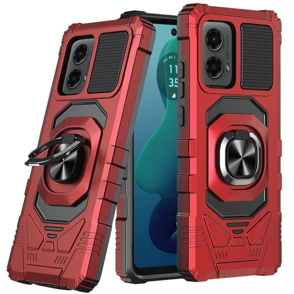 For Motorola Moto G 5G 2024 MOTXT2417DPP Robotic Ring Kickstand Cover Phone Case - Red