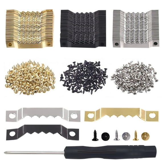 LELE LIFE 135Pcs Sawtooth Picture Hangers Heavy Duty, 3 Colors Frame Hangers Canvas Hanger Hooks, Saw Toothed Picture Hanging Hardware Kit for Wall Painting Photo Artwork