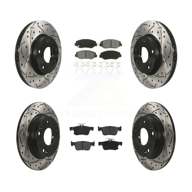 Transit Auto Front Rear Coated Drilled Slotted Disc Brake Rotors and Semi-Metallic Pads Kit for Car Honda Civic KDS-100371