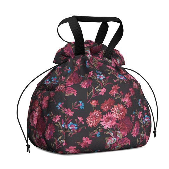 Pioneer Flower Floral Print Pattern Drawstring Lunch Bag Women - Drawstring Lunch Bag Insulated for Work Office - Stain-Resistant Large Lunchbags for Women with Multi-Pockets