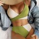 thumbnail image 3 of Gibobby Conjunto de Bikini para Mujer Color grueso a juego sólido Cruz Sexy Bikini mujeres traje de baño Correa cintura traje de baño Tankinis conjunto(Verde,CH), 3 of 5
