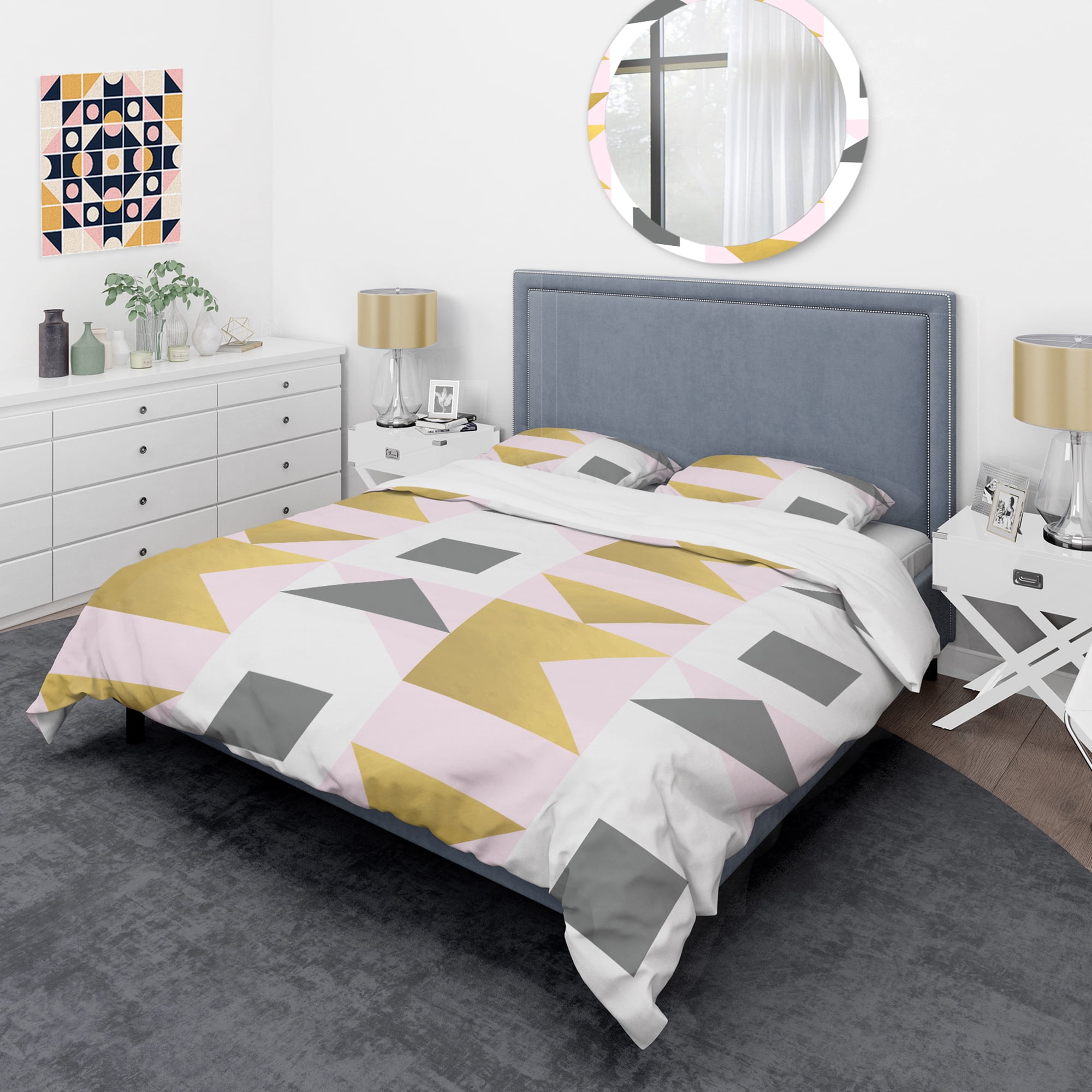 Designart 'Triangular Gold Design' Mid-Century Modern Duvet Cover Set