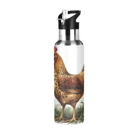 

ALAZA Chicken Water Bottle Insulated Flask Stainless Steel Straw Lid 20 oz