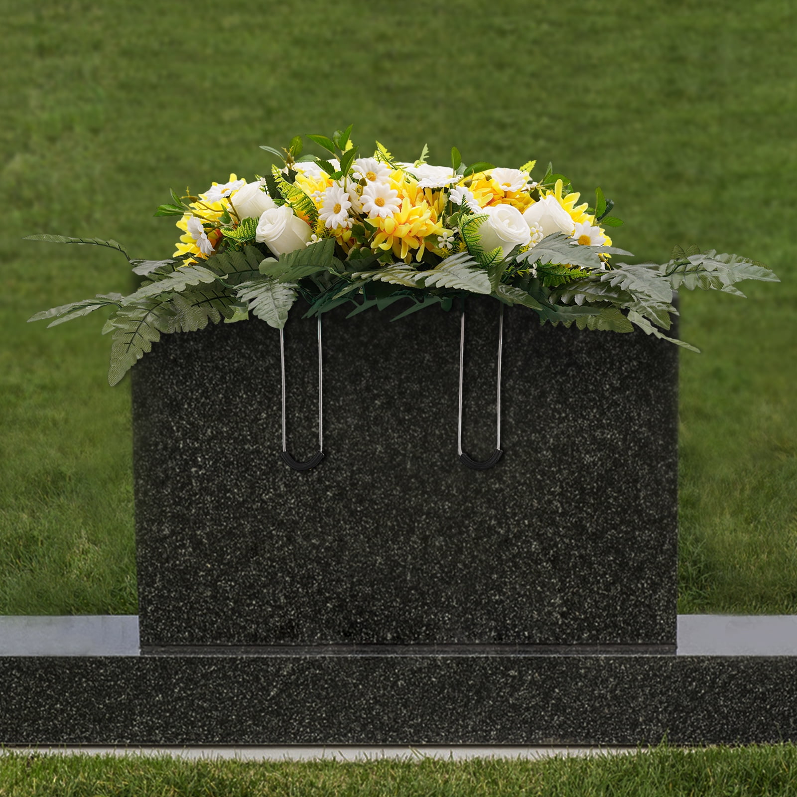 30*20" Outdoor Grave Artificial Flowers, Flower Bud Yellow Chrysanthemum Headstone Decor