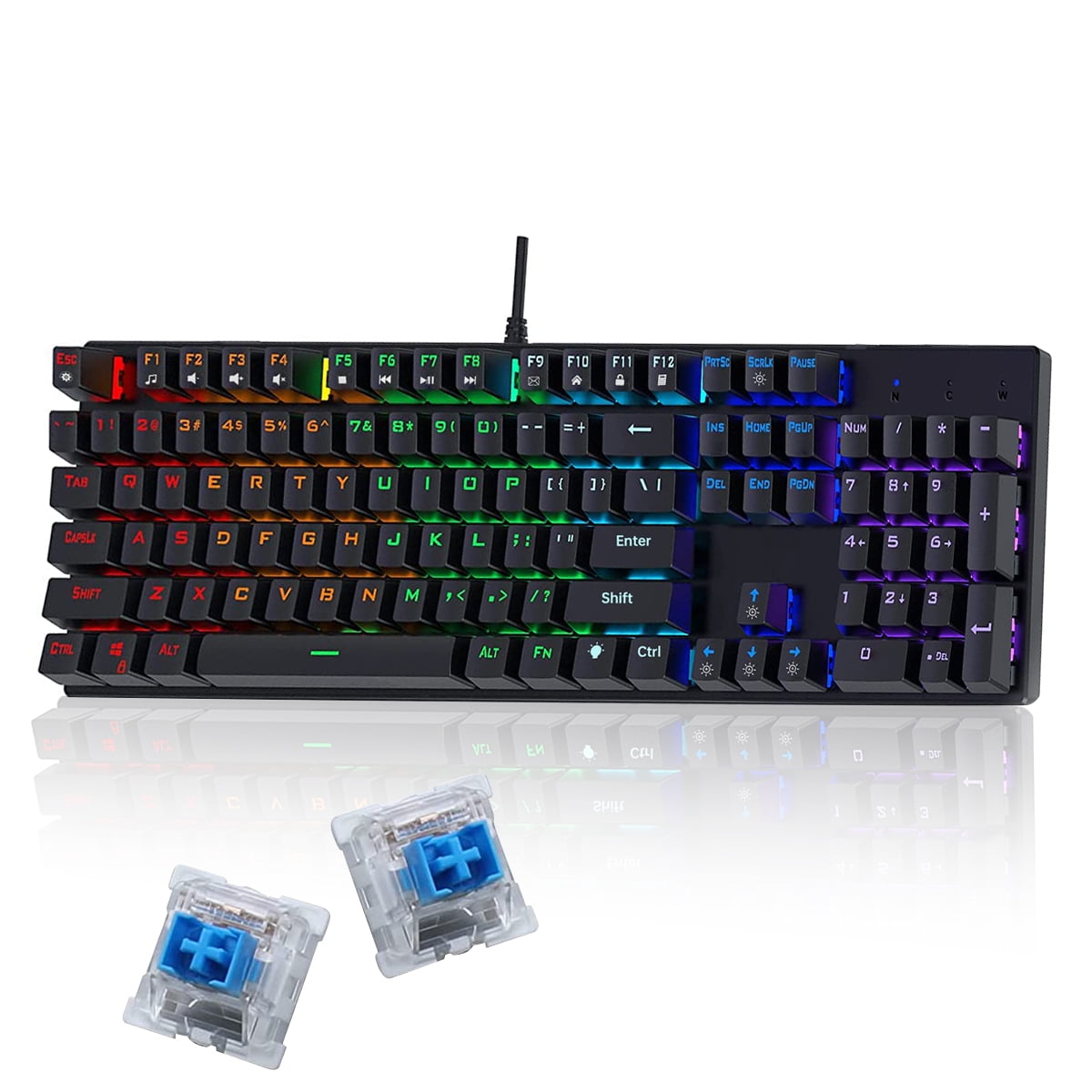 Mechanical Keyboard, 104 Keys Rainbow 11 LED Backlit Wired Keyboard