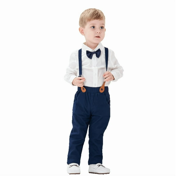Rolanko Boys Clothes Set Toddler Gentlemen Wedding Suit Long Sleeve Bowtie Formal Dress Shirts Suspenders Pants Outfits