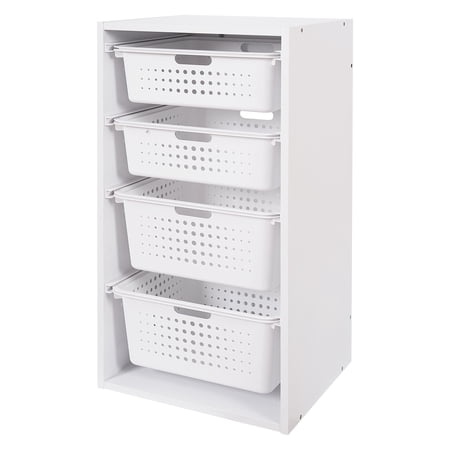 YOUR ZONE SLIDING BIN ORGANIZER WITH 4 STORAGE BINS FOR KIDS, WHITE