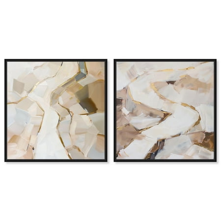 Caramel Bark Set Canvas Set of 2 Earth Tone Abstract by Art Remedy, Black Frame, 24 x 24