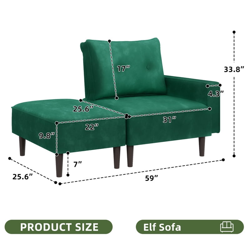 Uforic Small Modern Loveseat Couch Sofa , Modular Sectional Convertible Sofa with Ottoman, Velvet Fabric Flexible Combination Corner Couch for Living Room, Apartment, Green