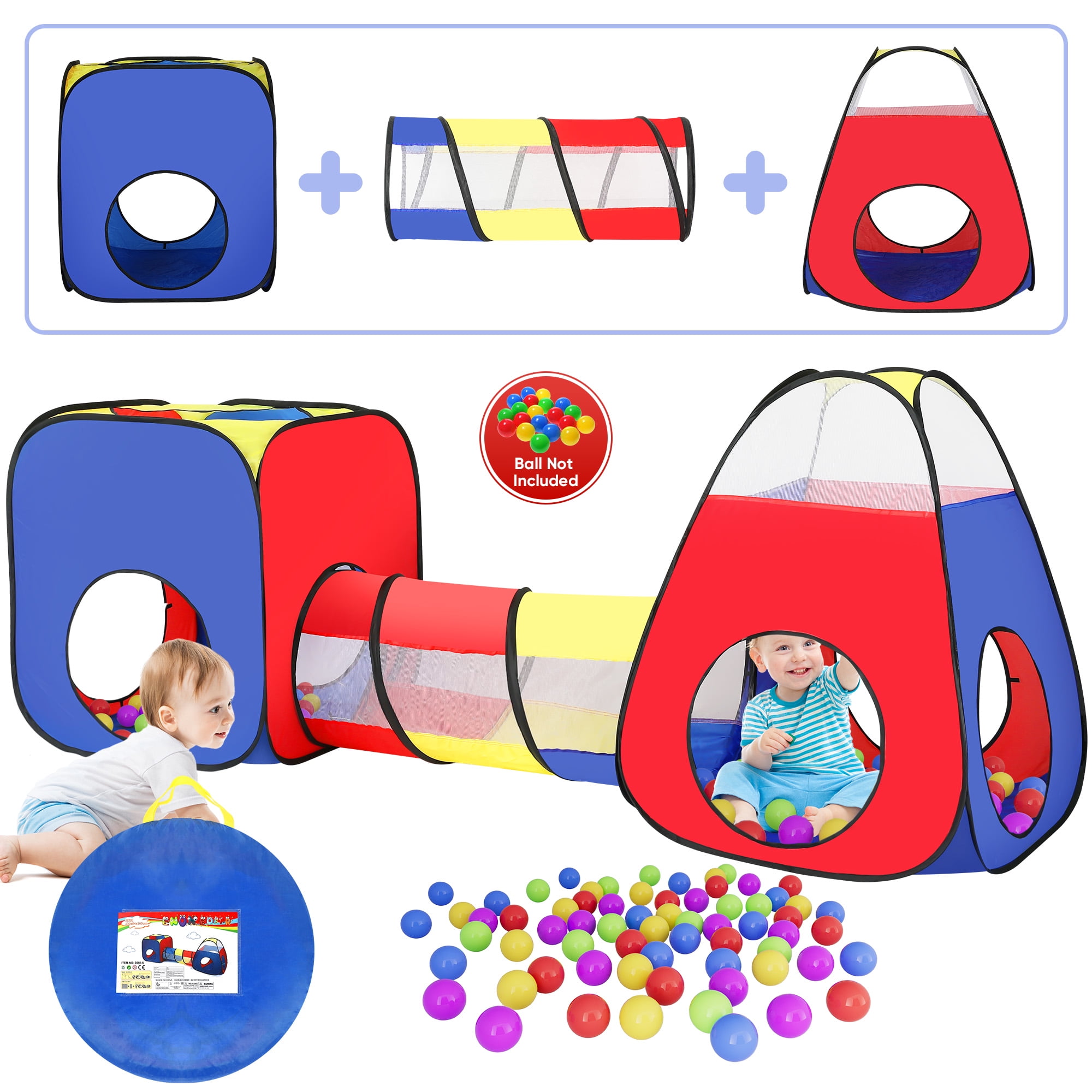 Yexmas 3-in-1 Kids Play Tent, Tunnel, Ball Pit & Castle Playhouse (No Ball)