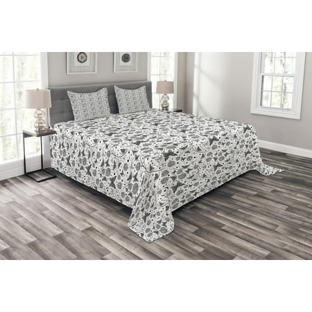 Black And White Bed Spreads Black and White Bedspread Set, Monochrome Butterflies and Petals of Spring on Dotted Swirled Background, Decorative Quilted Coverlet Set with Pillow Shams Included, Black White, by Ambesonne ()