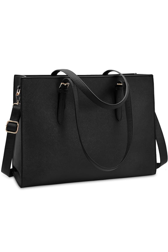 Laptop Bag for Women 15.6 Inch Computer Tote Bag Large Capacity Handbag Waterproof Lightweight Leather Business Office Briefcase Shoulder Bag Professional Office Work Bag,Black