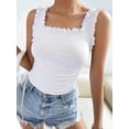 thumbnail image 6 of Cute Crop Tops for Women Tank Tops Ribbed Ruffle Strap Square Neck Womens Trendy Going Out Preppy Tops White M, 6 of 7