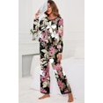 thumbnail image 2 of Women's Long Sleeve Sleepwear Soft Crew Neck Pyjama Set,Fp-big Leaf Pink, 2 of 5