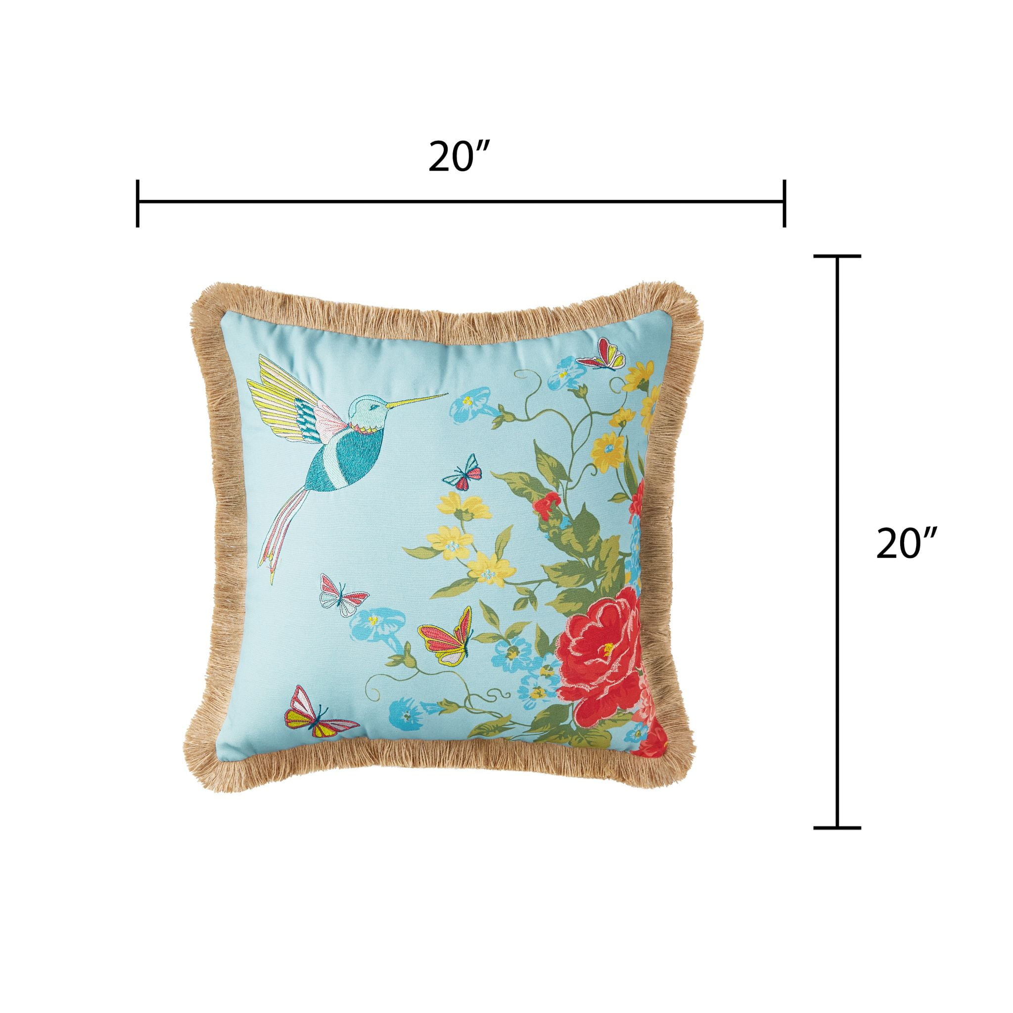 The Pioneer Woman Sweet Rose Embroidered Bird Outdoor Pillow, 20 in x 20 in