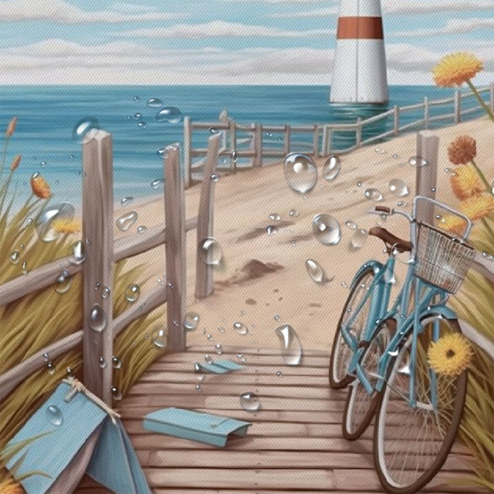 Pratyus Beach Lighthouse Bike Shower Curtain Waterproof Bath Decor Set with Hooks, Kids Bathroom Decor 100% Polyester Washable Curtain, Various Sizes 60"x72
