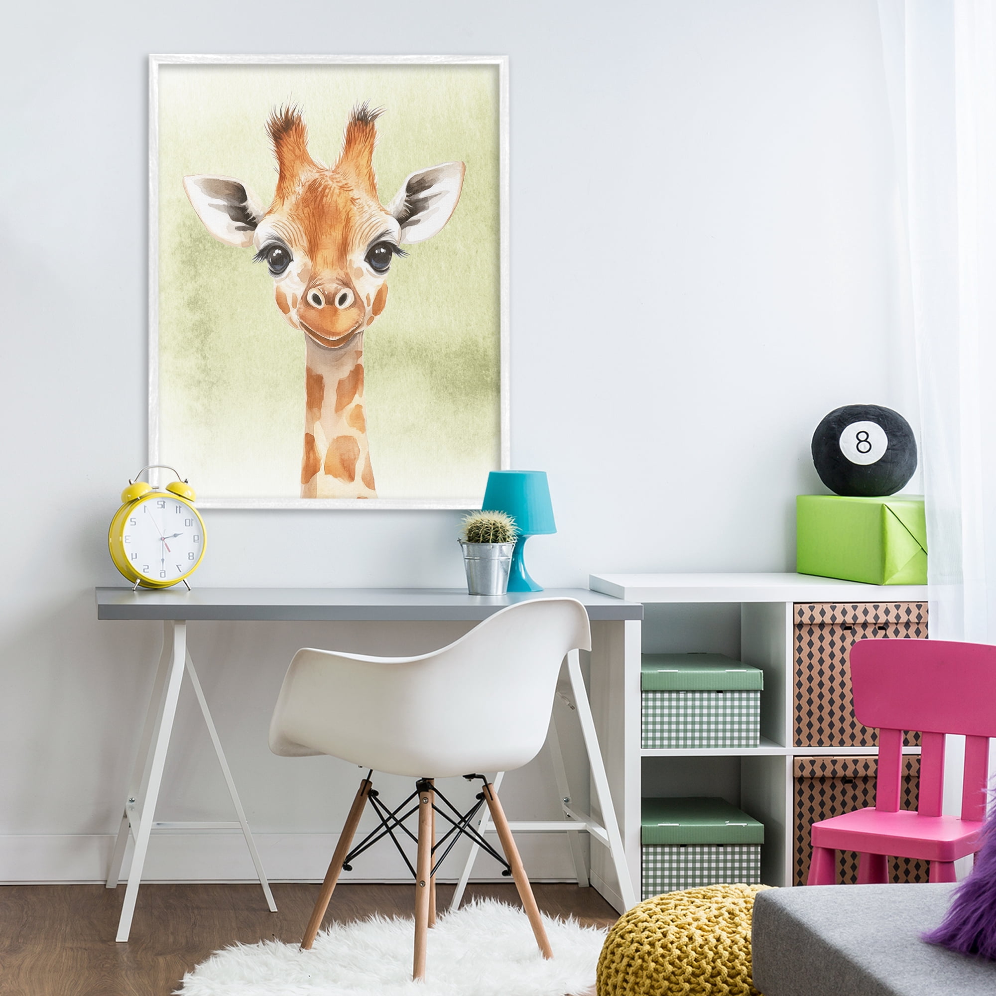 Stupell Industries Jungle Friends Baby Giraffe White Framed Giclee Art, design by Christine Simpson Art