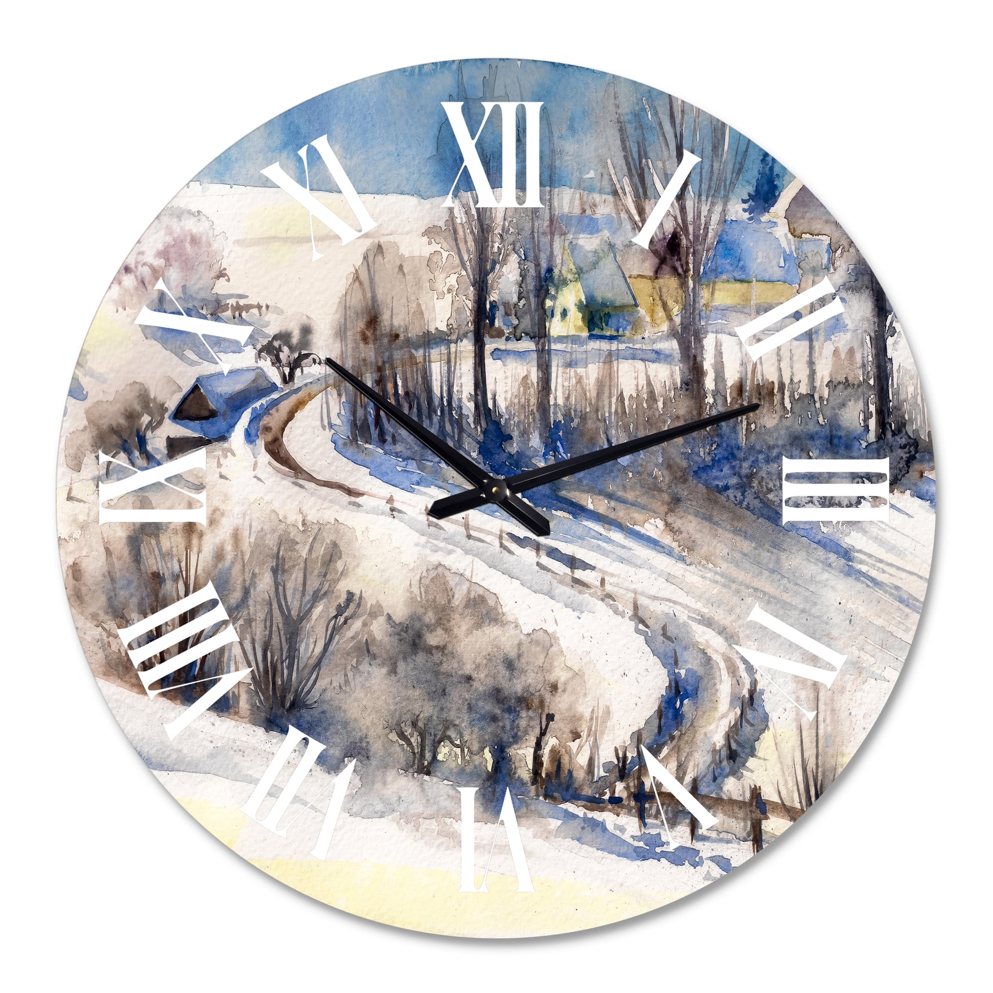 Designart 'Country Road In Winter Times I' Traditional Wall Clock