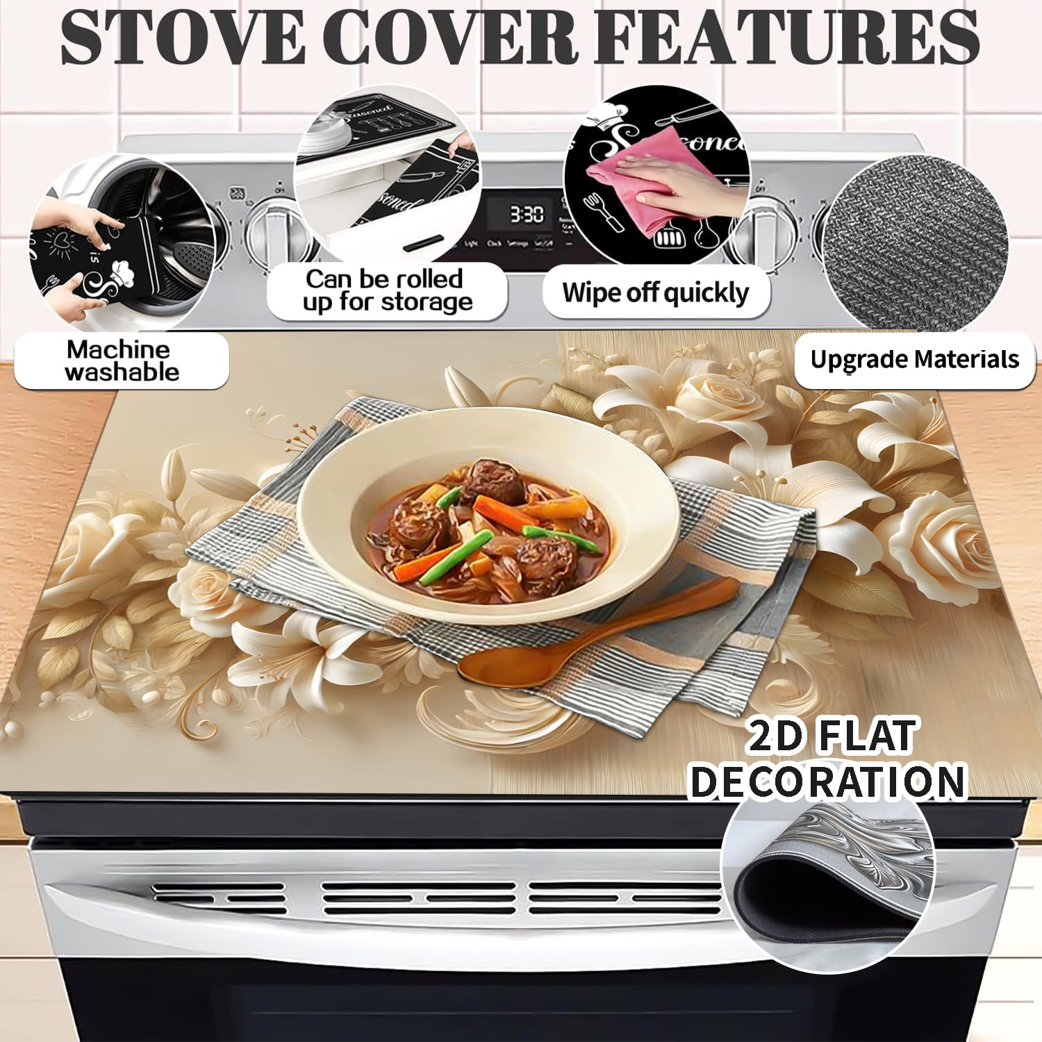 Multi-Design Stove Top Cover for Glass/Electric Stoves - 3-in-1 Heat-Resistant Protector Mat, Non-Slip Drying Rack 28"x20" Glass Cooktop Covers, Kitchen Flat Electric Stove Top Covers