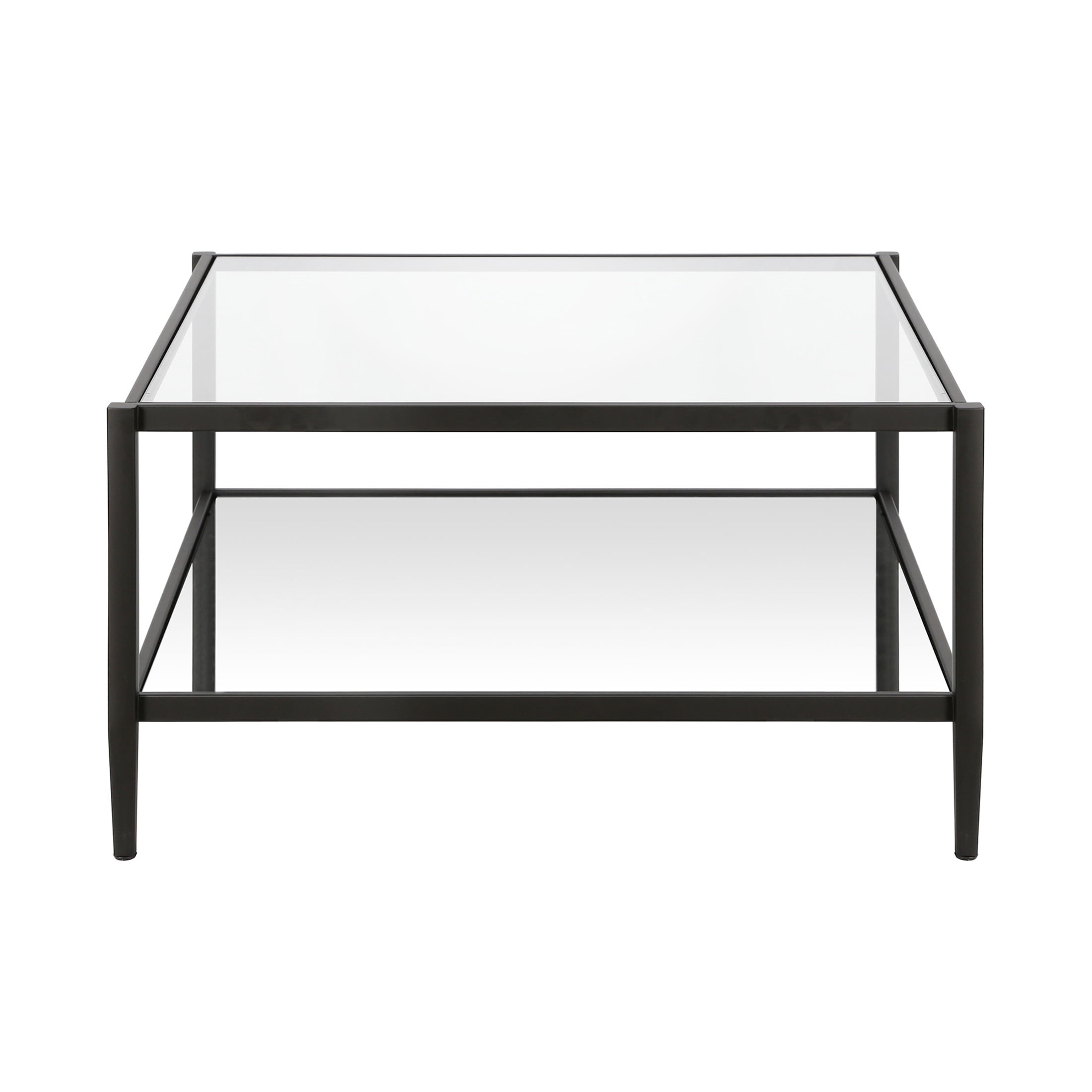 Evelyn&Zoe Hera 32" Wide Square Coffee Table with Mirror Shelf in Blackened Bronze