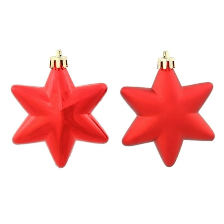 - 36ct Matte & Shiny Red Hot Star Shatterproof Christmas Ornaments 1.5