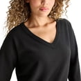 thumbnail image 4 of Lucky Brand Women's V-Neck Knit Sweater - Long Sleeve Relaxed Fit - Midweight (X-Small, Black), 4 of 4