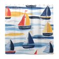 thumbnail image 2 of Yayeee Shower Curtain with Hooks 72"x72" Waterproof Fabric Bathroom Hanging Decor, Orange Hand Drawn Sailboats, 2 of 5
