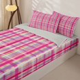 thumbnail image 2 of Castle Fairy Retro Bright Plaid Zipper Twin Comforter Sets with Fitted Sheet and 2 Pillowcases,Abstract Intersecting Strip Zipper Bedding Set,Fuchsia Lavender White,Reversible, 2 of 7