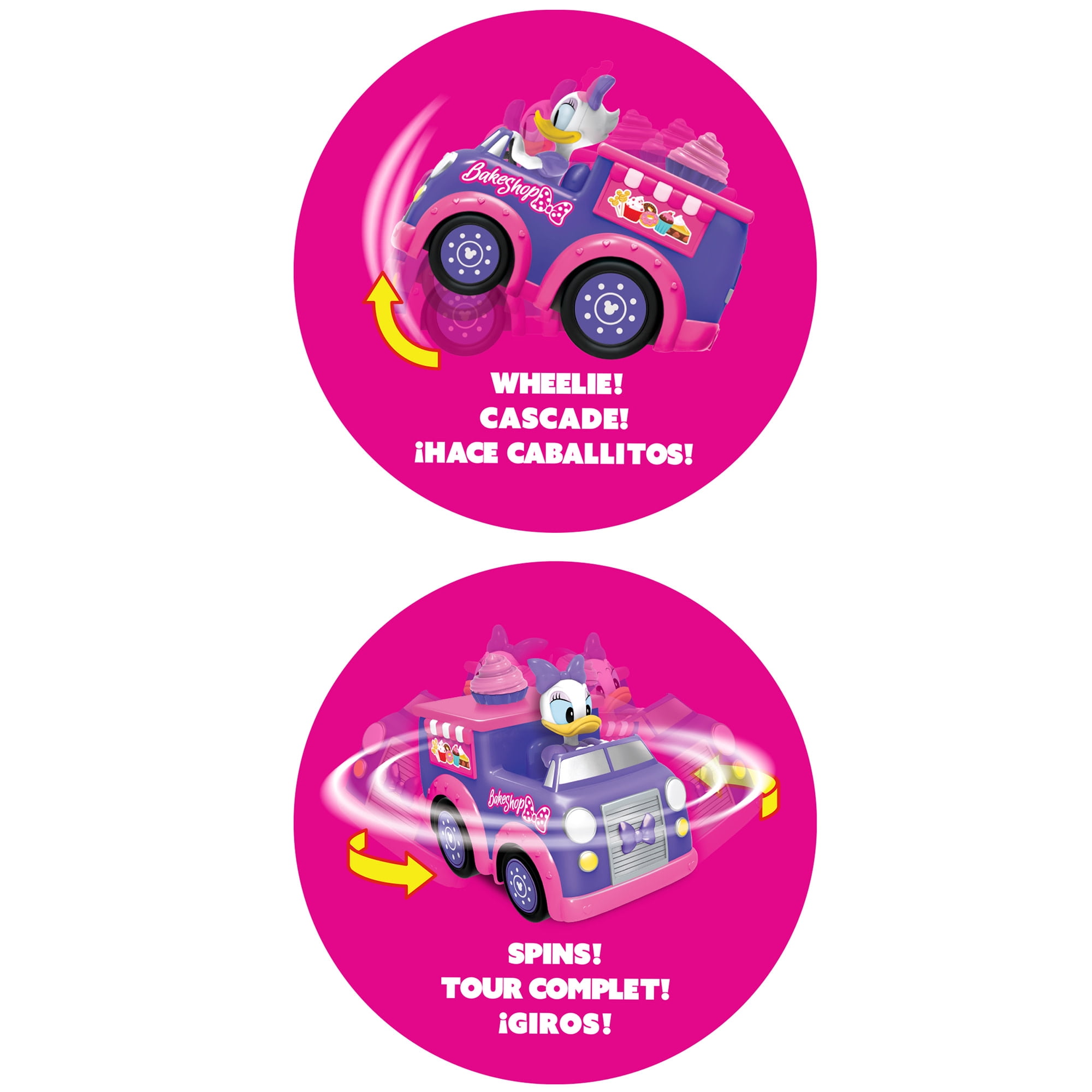 Disney Junior: 9" R/C Daisy Duck Bakeshop Cruiser – Pink & Purple Light-Up Toy Dessert Vehicle, Spins & Wheelies, EZ Pushbutton Remote Control, Kid 3+