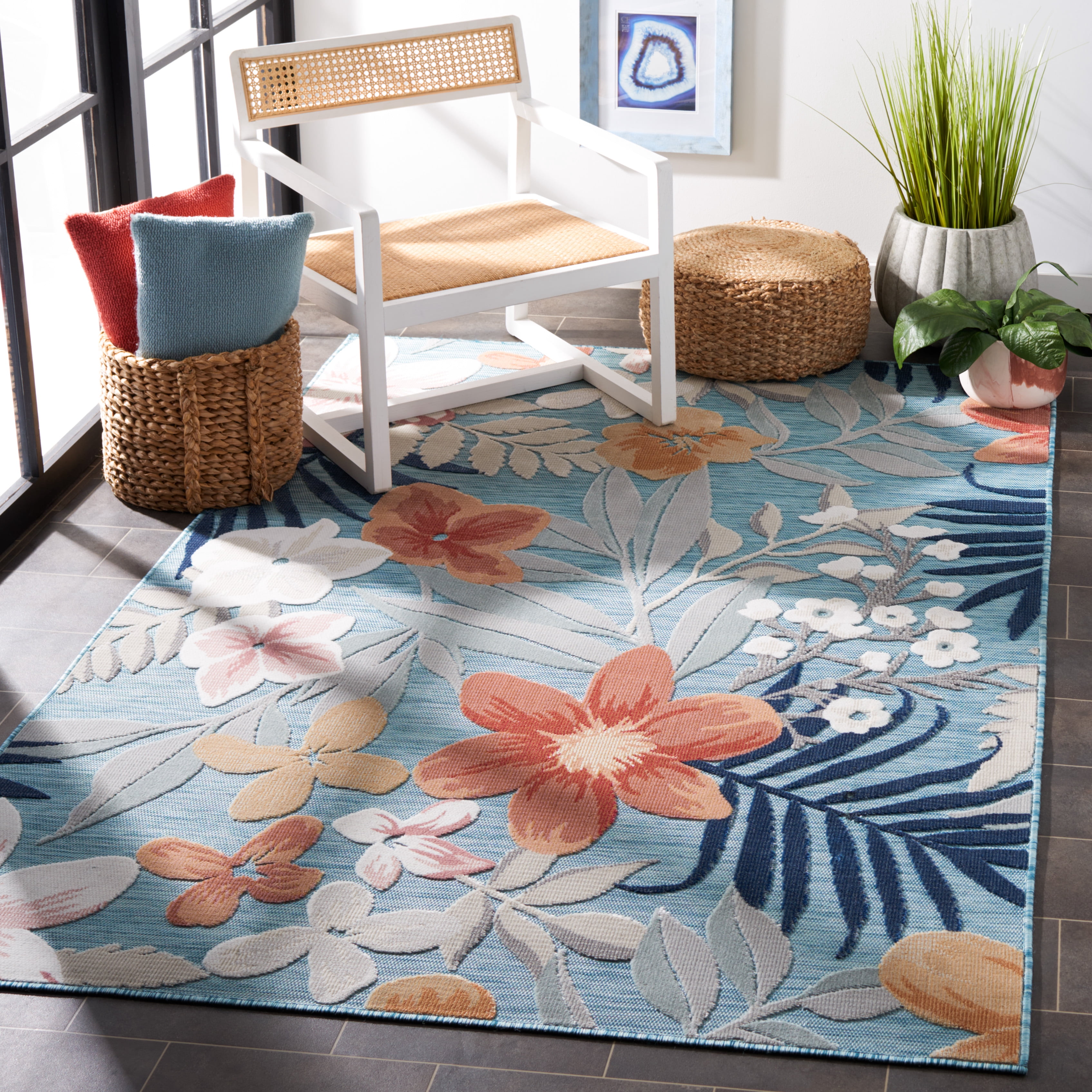 Safavieh Cabana Caris Floral Indoor/Outdoor Area Rug, Aqua/Rust, 6' x 8'