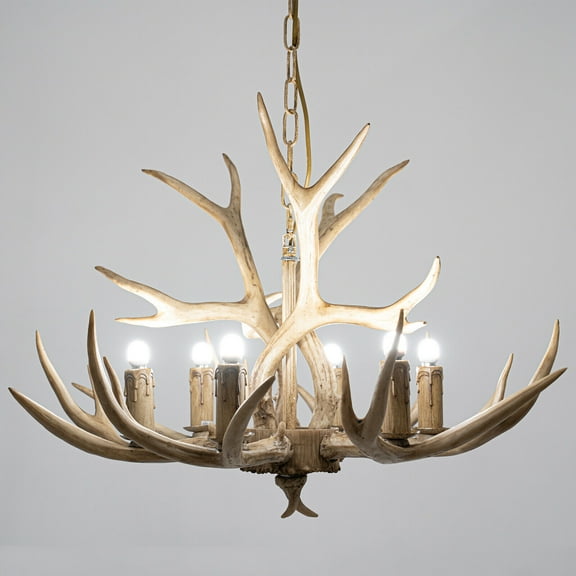Restaurant Vintage Resin Deer Horn Antler Rustic Chandelier Ceiling Pendant Lamp