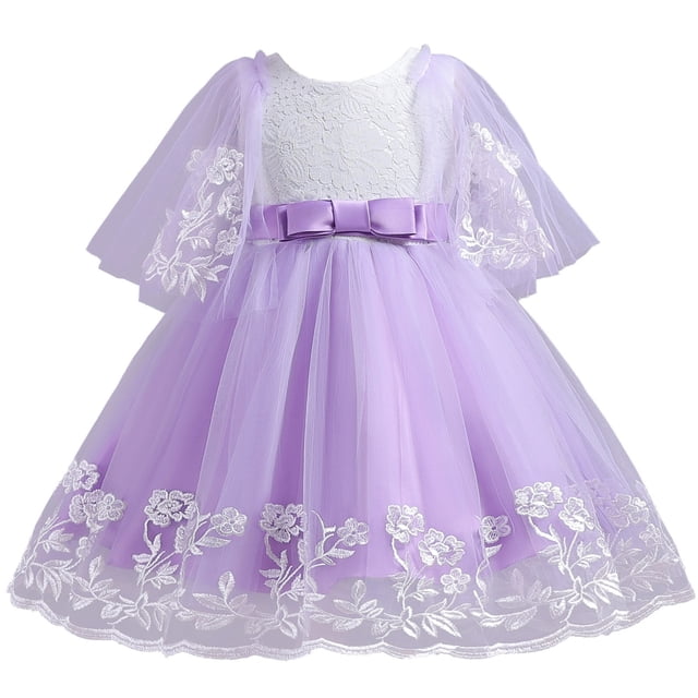 Robes pour Filles Printemps Été Imprimé Volant Manches Courtes Princesse Dentelle Fête Robe Violette 7-8 Ans