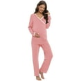 thumbnail image 3 of WBQ Women's Maternity Nursing Pajama Set Long Sleeve Breastfeeding Top Tee Shirt & Pants Pregnancy Pjs Set, 3 of 7