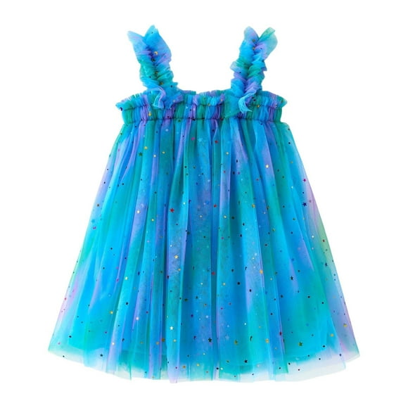 LUOGENLI Dress Toddler Girls Sleeveless Star Moon Sequin Princess Dress Dance Party Dresses Clothes Dress for Girls 2025 Elegant Classy Blue 4-5 Years