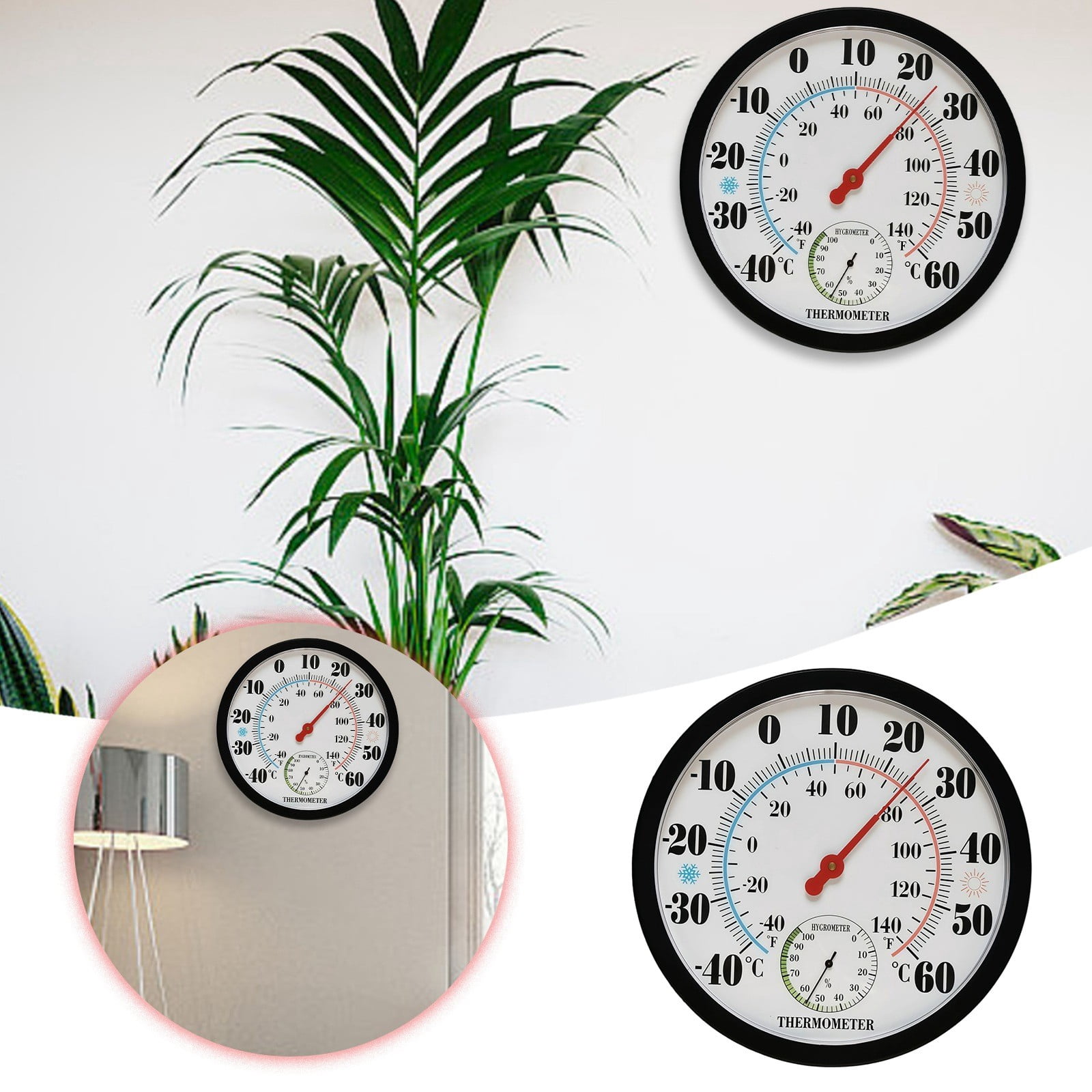 LLDYYDS 10 Inch Indoor Outdoor Thermometer Wall Large Numbers Thermometer No Battery 10" Hanging Digital Weather Hygrometers for Home Garden Outside Patio Decor
