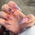 thumbnail image 2 of FCOGIN Long Stiletto, 24 Pieces, Pink, White, Butterfly, Smudge, Acrylic False Nail, Press on Nail, 2 of 5