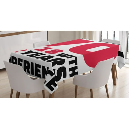 

70th Birthday Decorations Tablecloth I am 18 with 52 Years Experience Quote Party Rectangular Table Cover for Dining Room Kitchen 52 X 70 Inches Dark Coral Black and White by Ambesonne