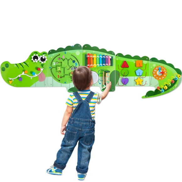 Paneles Activity Wall Busy Board para niños, diseño de cocodrilo, 9 en 1