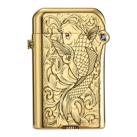 Swiss Luxury Retro Copper Kerosene Lighter, Soft-Flame, Automatic Ignition, Refillable, Safety Lock, Exquisite Carving, Etching, Collectible, Men's Gift, Thorens Gen4 Double Claw Engraved Koi Pattern