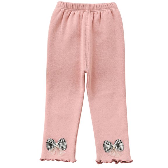 Kaemgyyd Toddler Baby Girl Fleece Lined Pants Cute Bow High Waist Bottoms Winter Thick Warm Full Length Trousers 6 M-3 Y