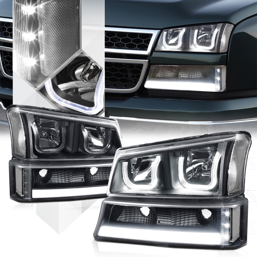 Black Dual U Halo Headlight Led Drl Clear Signal For 03 07 Chevy Black Dual U Halo Headlight Led Drl Clear Signal For 03 07 Chevy Silverado 04 05 06