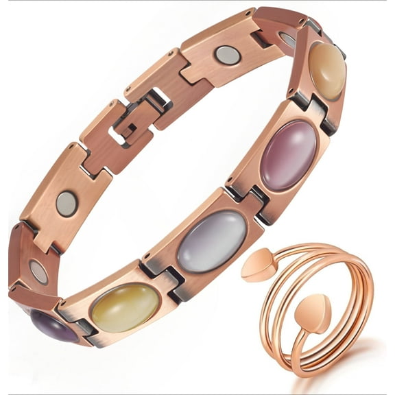 Wollet Heart Copper Magnetic Bracelets Set for Women,Copper Ring Jewelry Gift